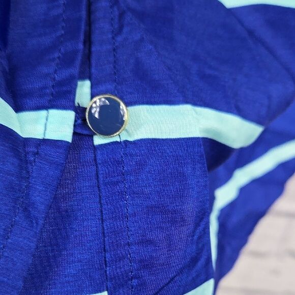 Tommy Hilfiger Royal Blue Striped Sleeveless Blouse Button Down Satin Sheen Top - Picture 5 of 9